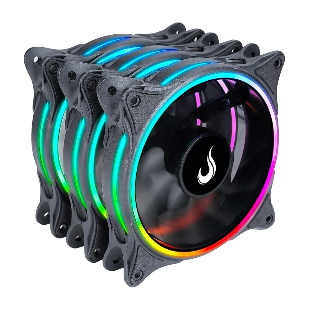 Kit 3x Cooler Fan  Rise Mode Laser ARGB  Preto 120mm  + Controladora  - RM-RGB-05-5V