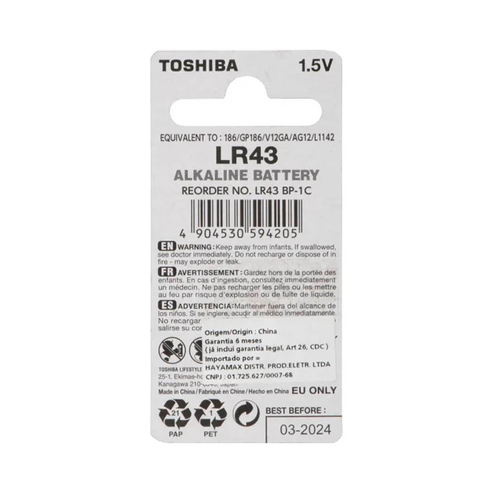 Bateria Alcalina LR43 Toshiba - 75262