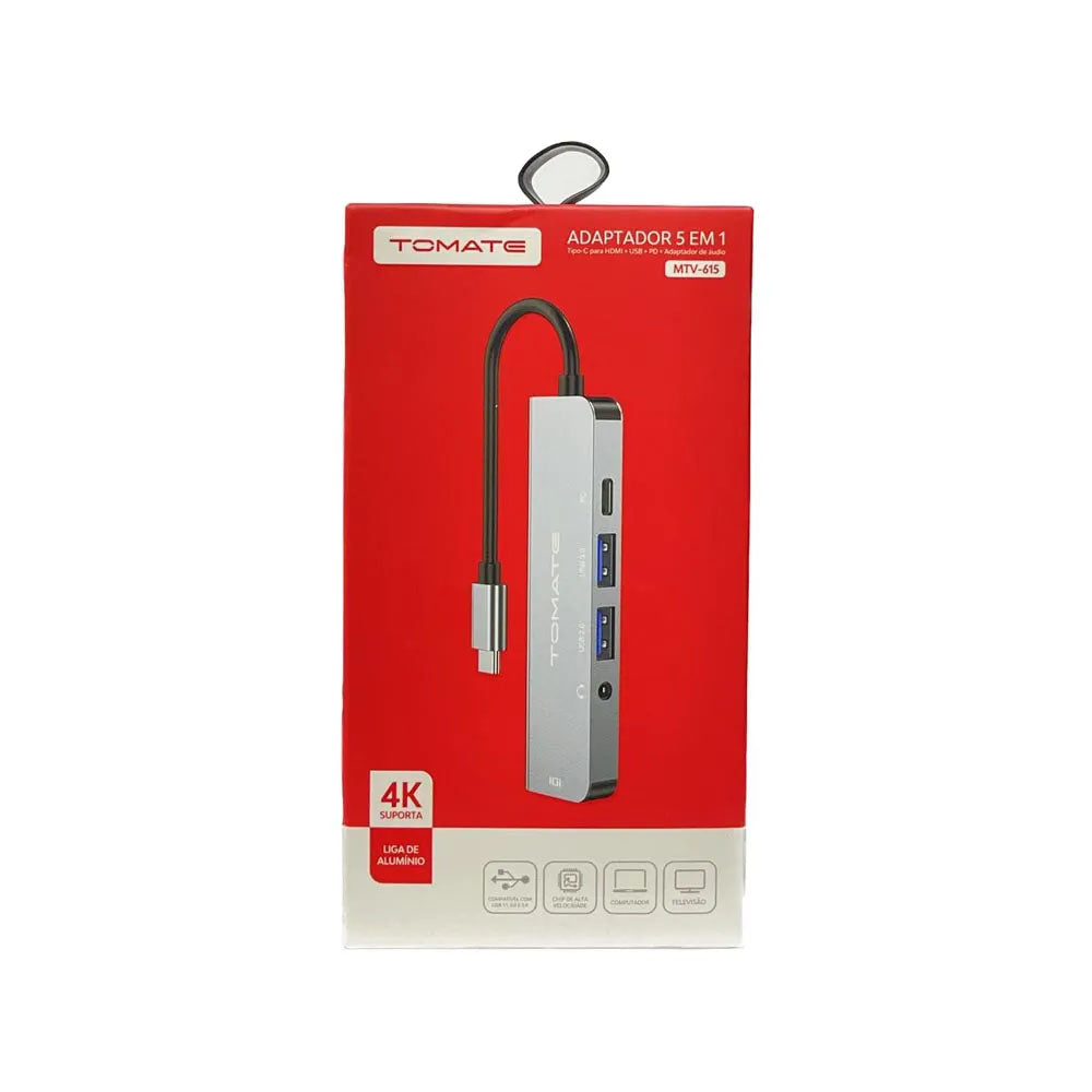 Hub USB Tipo C P/ HDMI + 2 Portas Usb + USB-C Tomate + Audio P2 - MTV-615