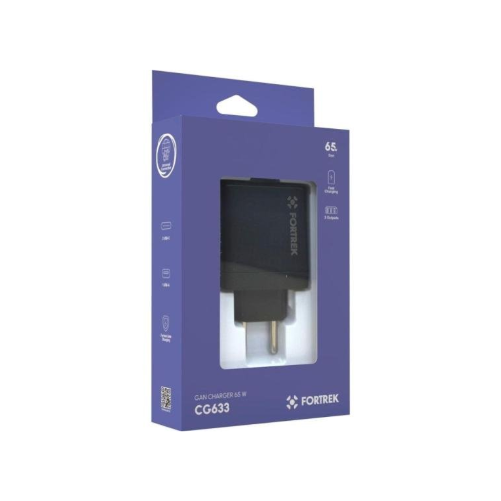 Carregador GaN Universal Fortrek 2x Usb-c e Usb-A CG633 Preto 65W - 85745
