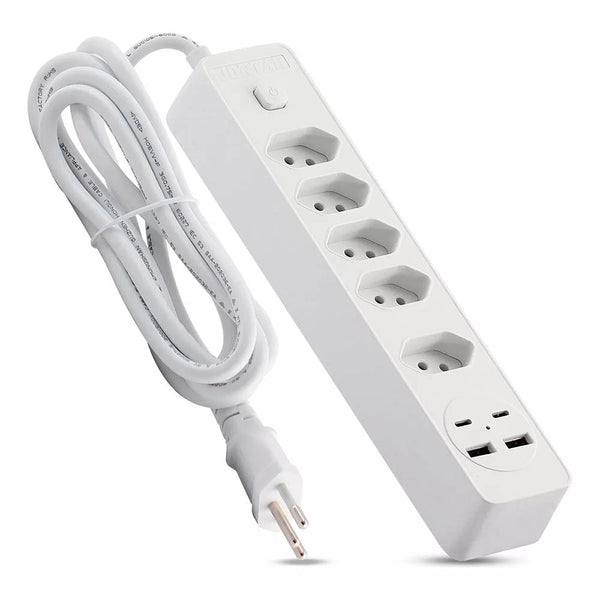 Extensão C/ 4 Tomadas + 2 USB + 2 USB Tipo C 12W 2.4A Knup 2mts - KP-BX2204