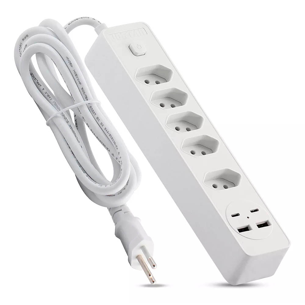 Extensão C/ 4 Tomadas + 2 USB + 2 USB Tipo C 12W 2.4A Knup 2mts - KP-BX2204