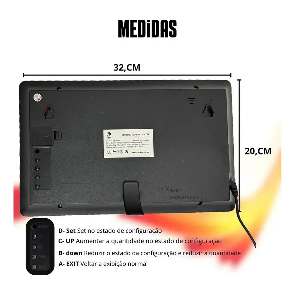 Relogio De Parede Led Digital Hora Calendário Temperatura Oasis - OIH-6207