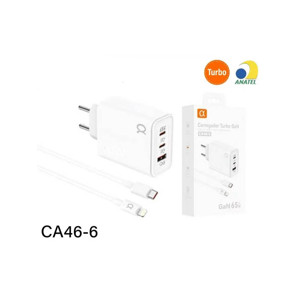 Carregador De Parede aGold Usb Lightning 2 Tipo C + 1 Usb Turbo 65W 9.1A - CA46-6
