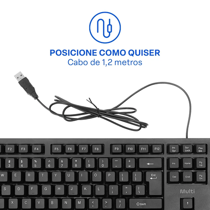 Kit Teclado E Mouse Com Fio Multi CF600 USB Preto - TC609