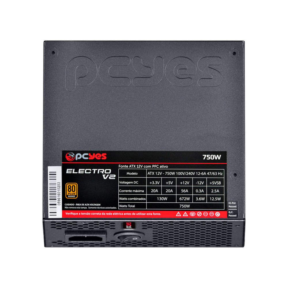 Fonte Real Atx 750w Electro V2 Series PCYes 80 Plus Pfc Ativo - ELECV2PTO750W