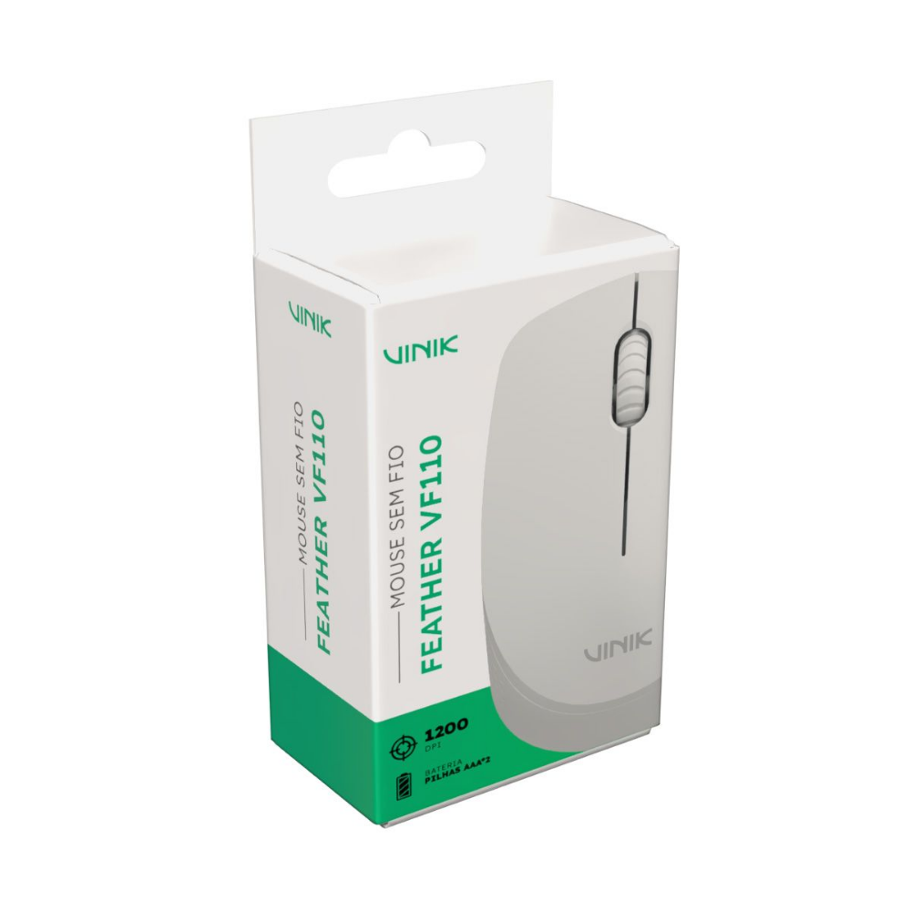 Mouse Sem Fio Vinik Feather 1200Dpi Branco - VF110