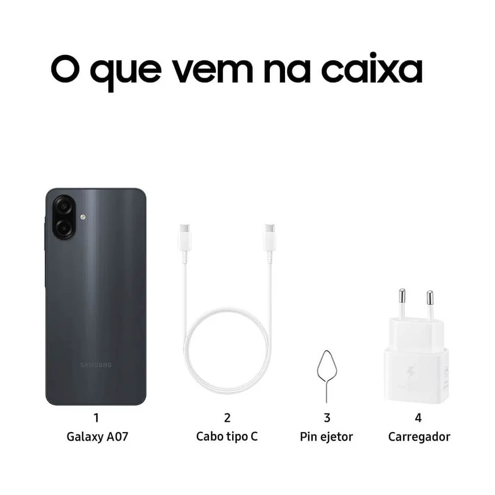 Smartphone Samsung Galaxy A07 4G 128Gb 4Gb 50Mp Tela 6.7" Preto - SM-A075MZKRZTO
