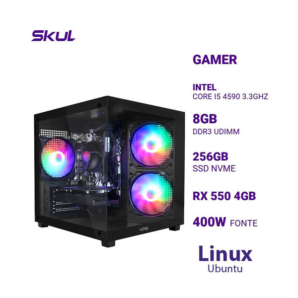 Computador Gamer Skul 5000 Intel I5-4590 3.3Ghz 8gb Ssd 256gb Nvme RX 550 4Gb Fonte 400W