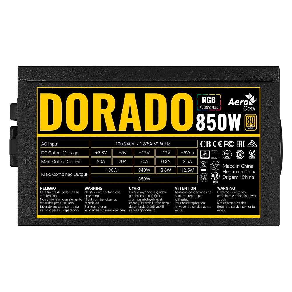 Fonte Real Atx 850w Aerocool Kcas Gold 80 Plus Pfc Ativo ARGB - 73886