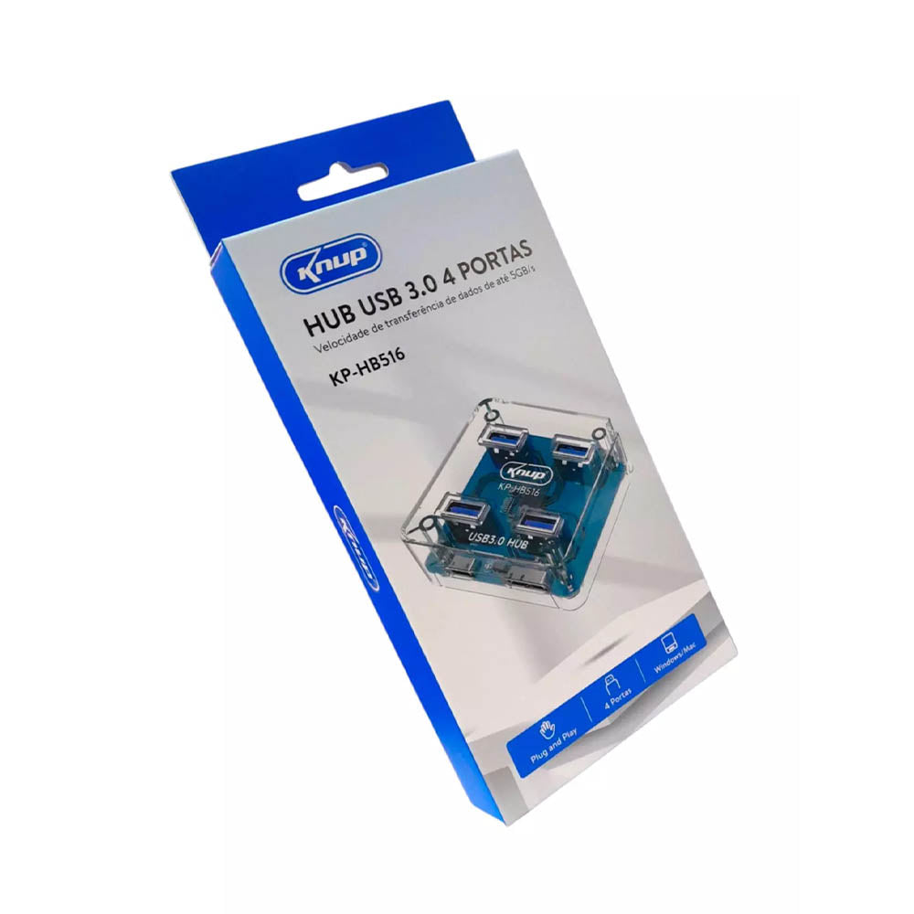 Hub Usb 3.0 4 Portas Knup 5Gb/s - KP-HB516