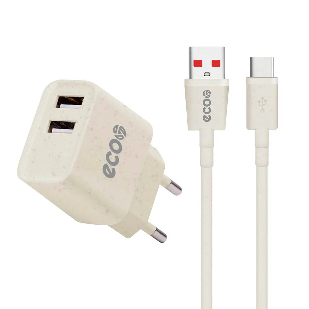 Kit Carregador de Parede 2 USB + Cabo Micro USB P/ USB Tipo C Ecoo 1m GShield - GS-6778