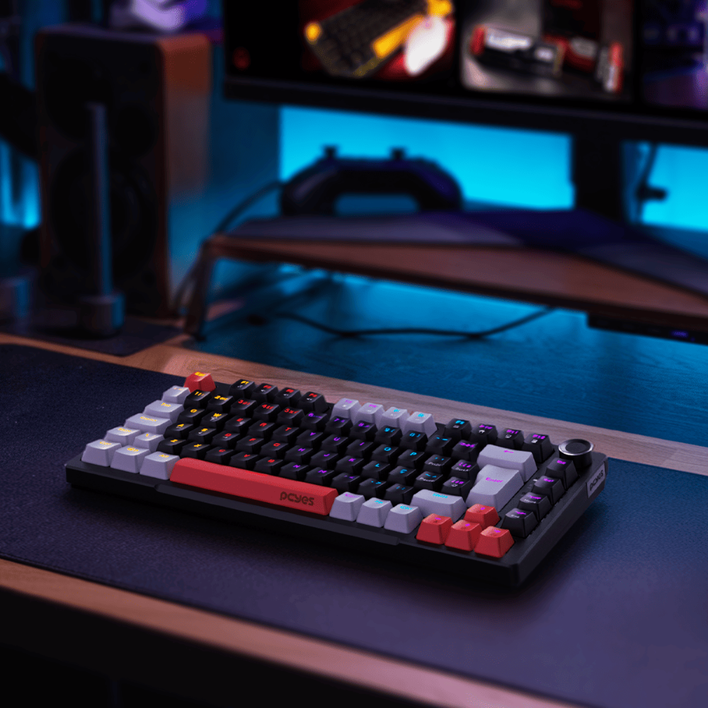 Teclado Gamer Mecanico PCYes Arkeum 75% Switch Blue Black Vulcan Preto / Cinza e Vermelho - AKBV75BBR