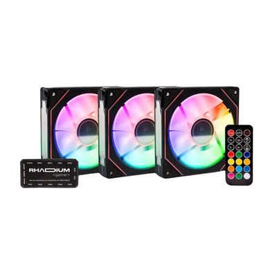 Kit 3 Coolers Fan para Gabinete Rhadium 120mm C/ Controladora e Controle Remoto Preto -  RHA-COO-0002