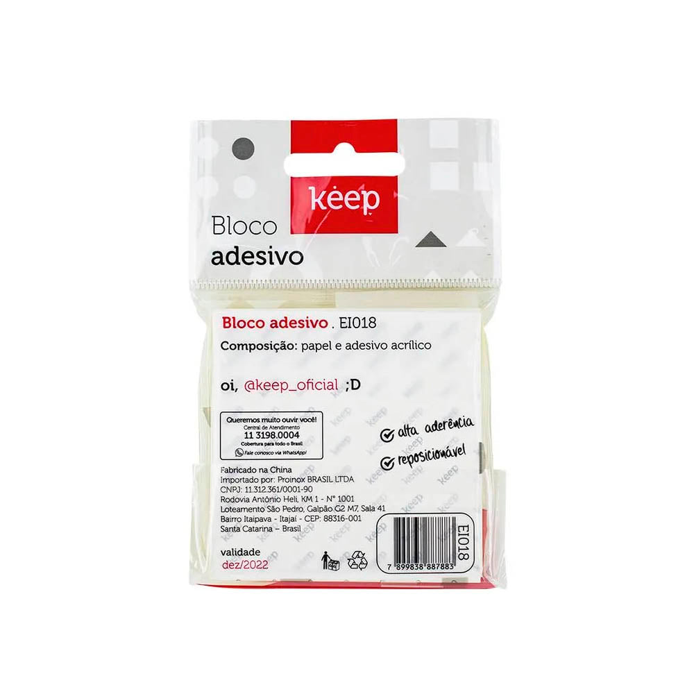 Bloco Adesivo 75x75mm Amarelo com 100 Folhas Keep - EI018
