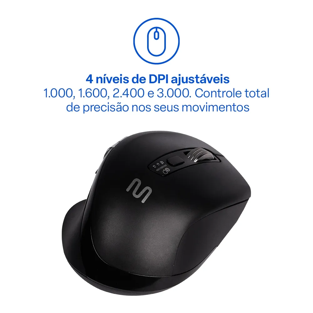 Mouse Sem Fio Ergonomico Multimode Smart Scroll Multi MS2000 3000dpi Preto - MO406