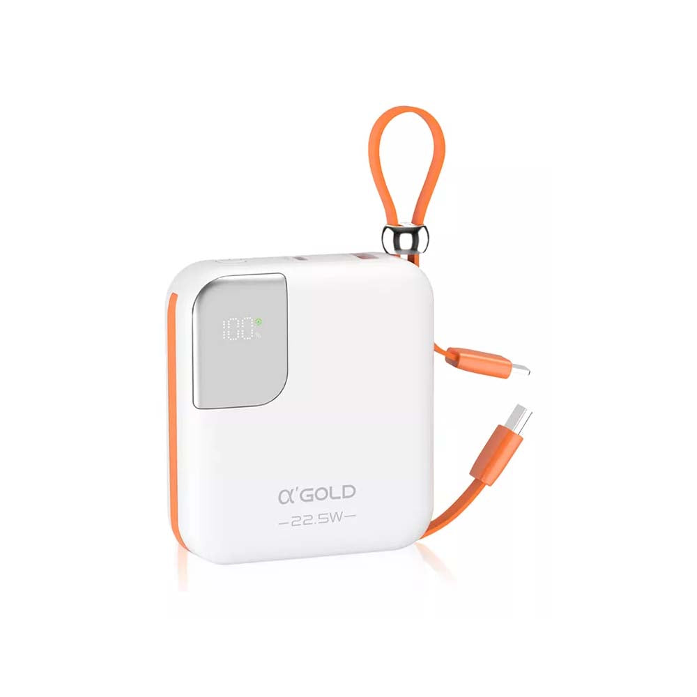 Carregador Portátil Power Bank AGold 10000Mah Turbo e PD Usb Tipo C e Lighting Branco - BTE-48A
