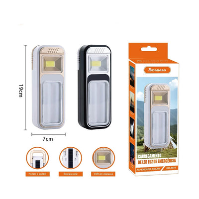 Lanterna Recarregável / Luz de Emergência Led Portátil Recarregável AC + Energia Solar Bommax - BM-A078