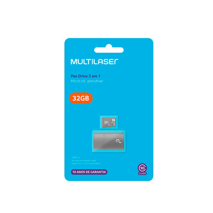 Cartão de Memória 32Gb Classe 10 C/ Adaptador Pen Drive Multilaser - MC163 Truedata