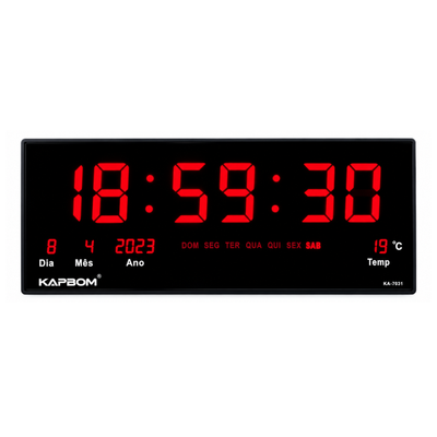 Relogio De Parede Led Digital Kapbom C/ Data e Temperatura - KA-7031