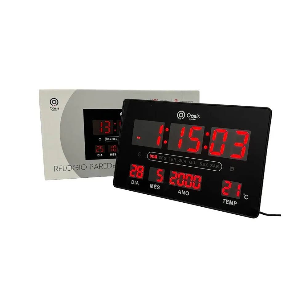 Relogio De Parede Led Digital Hora Calendário Temperatura Oasis - OIH-6207