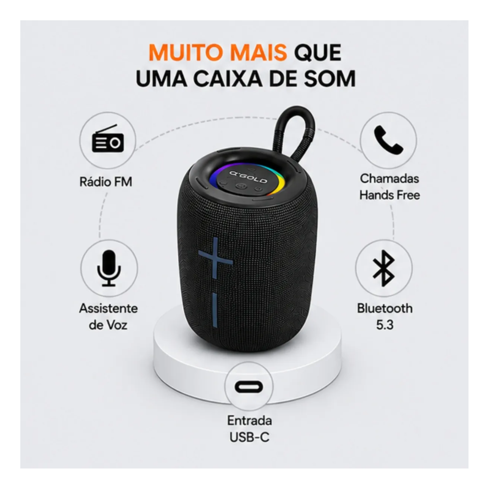 Caixa de Som Mini Portátil Bluetooth aGold Plus 10W RGB  IPX6 - SM-51