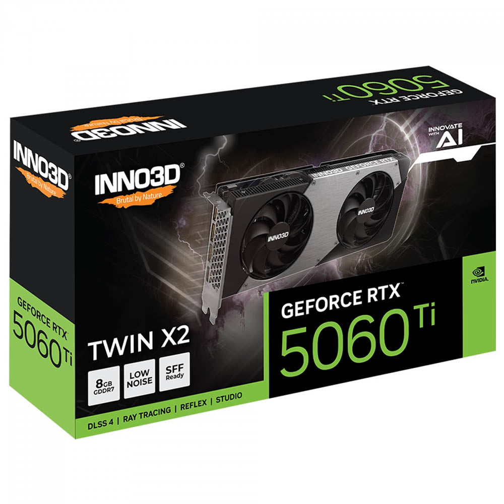 Placa De Video 8Gb RTX 5060 Ti Gddr7 Inno3d Nvidia Geforce Twin X2 OC 128bits 3x Displayport 1x Hdmi - N506T2-08D7