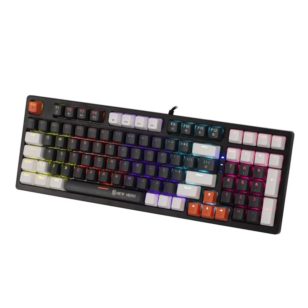 Teclado Mecanico Gamer New Hero Arkana Usb Preto/Cinza C/ Rgb Rainbow Switch Blue - 18724