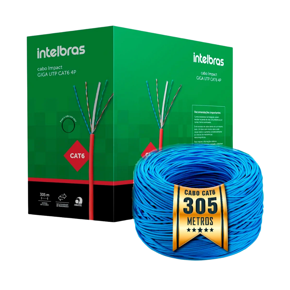 Cabo De Rede U/UTP 4 Pares Cat6 Impact Giga Intelbras Cx C/305mts Azul IG6CMAZ- 4000270