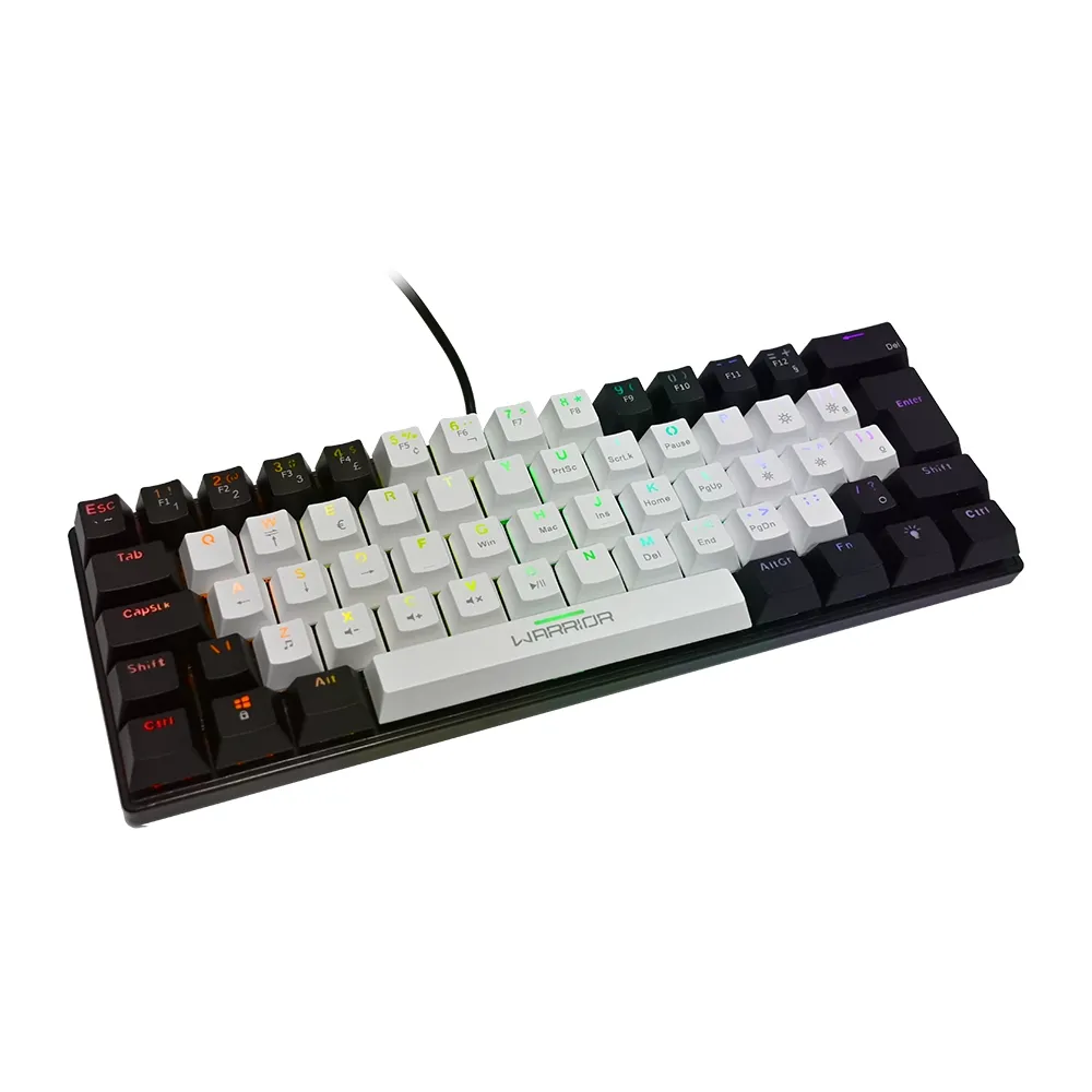 Teclado Gamer Mecanico Warrior 60%  RGB Rainbow Switch Blue Branco / Preto - TC314