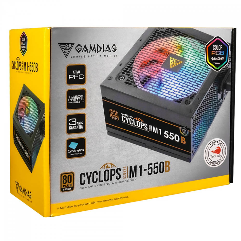 Fonte Real Atx 550w Gamdias Cyclops 80 Plus Bronze PFC Ativo Atx 2.31 - M1-550B