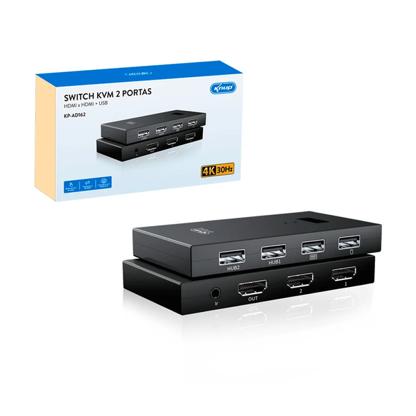 Switch Kvm HDMI 2 Portas Knup 4K 30Hz - KP-AD162