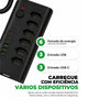 Filtro de Linha 6 Tomadas 20A , 3 Usb, 3 Usb Tipo C 2mts  Preto