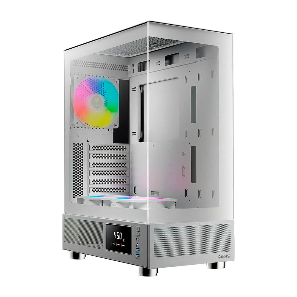 Gabinete Gamer Gamdias Mid Tower Atlas E1 WH Branco Com Lateral em Vidro Temperado +3 Fans ARGB