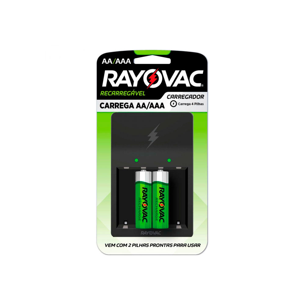 Carregador De Pilhas Rayovac C/ 2 Pilhas AA - PS132-2BR