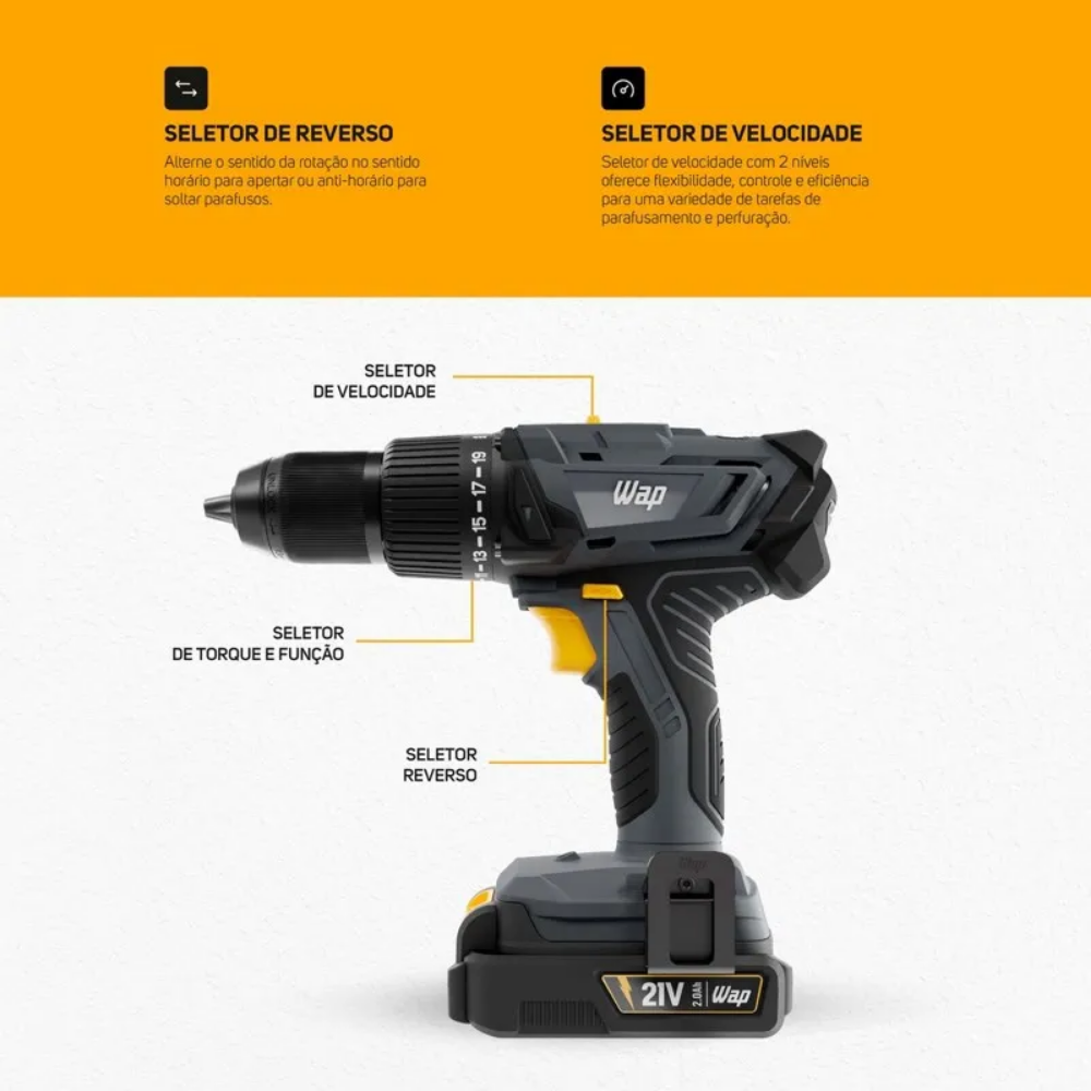 Parafusadeira e Furadeira de Impacto Wap 21V - K21 ID03