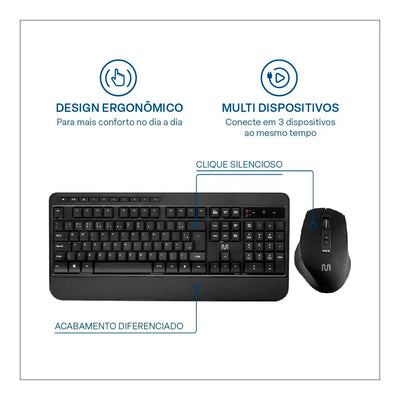 Kit Teclado e Mouse Sem Fio CS1200 Multimídia Conexão BT+USB 3200DPI Ajustável Multi - TC301