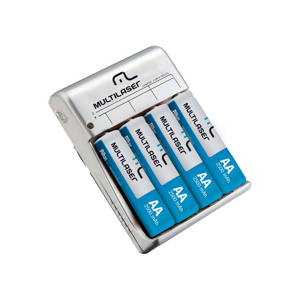 Carregador De Pilhas Multilaser C/2 Pilhas Aa + 2 Pilhas Aaa - Cb045 Truedata