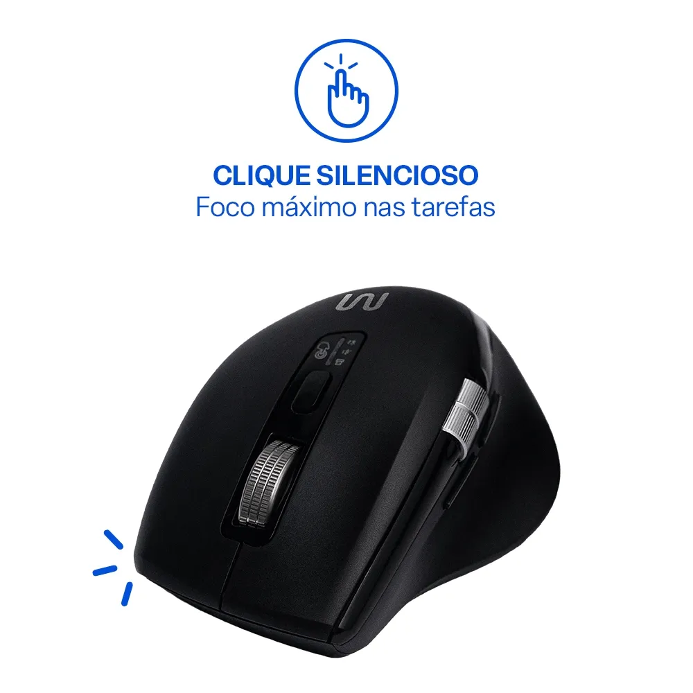 Mouse Sem Fio Ergonomico Multimode Smart Scroll Multi MS2000 3000dpi Preto - MO406