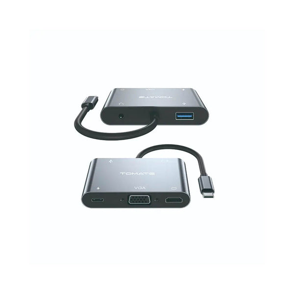 Hub USB Tipo C P/ VGA + HDMI + 1x USB + USB-C + Audio P2 Tomate - MTV-617