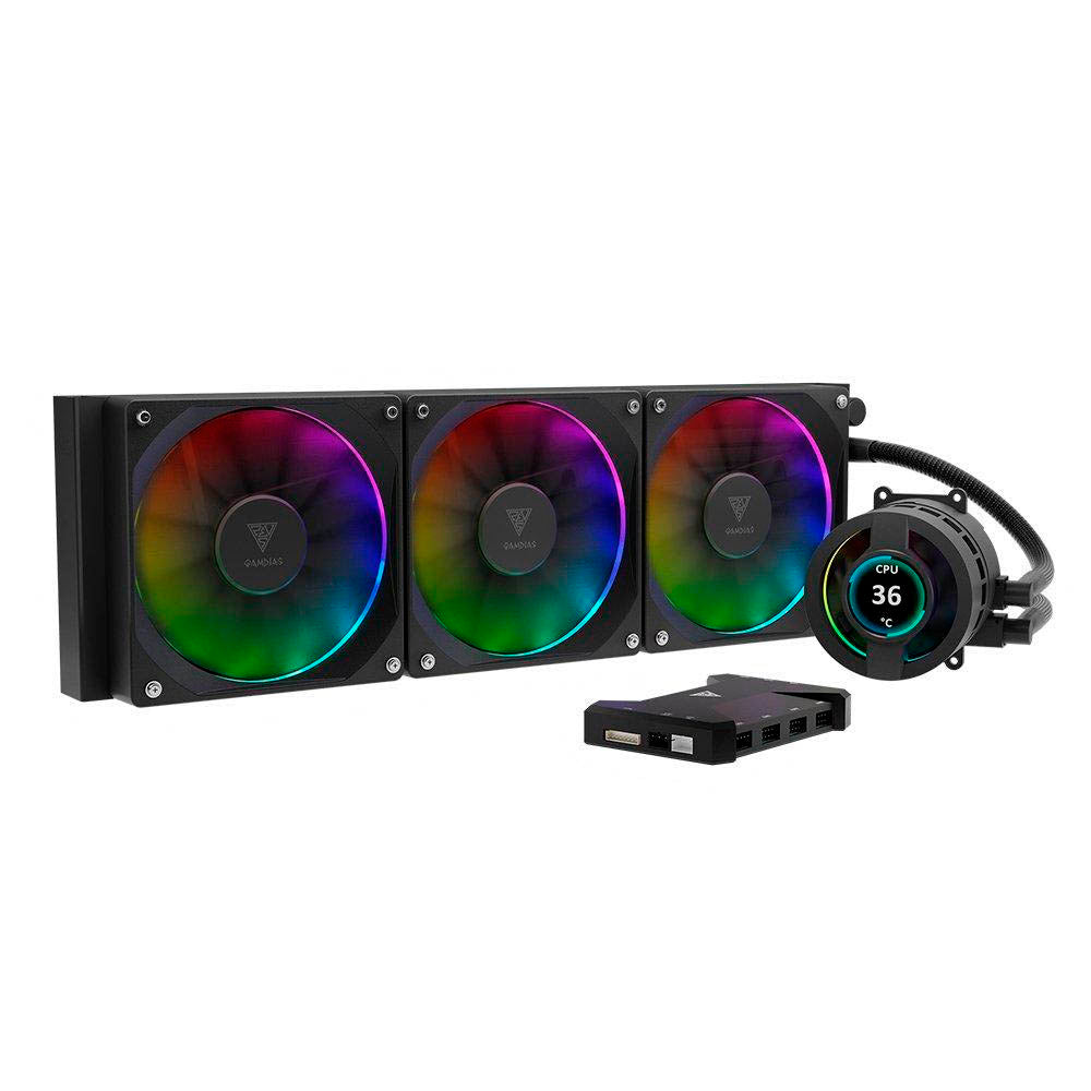 Water Cooler 3 Fans Gamdias Chione ARGB 360mm C/ Display LCD (Intel/AMD) - CHIONE P3-360U