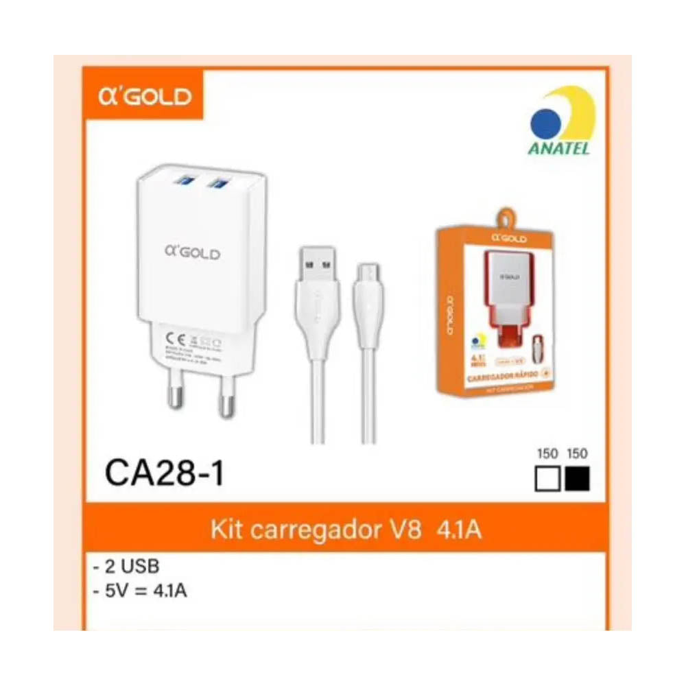 Carregador De Parede aGold 2 Usb 4.1a C/ Cabo V8 - CA28-1