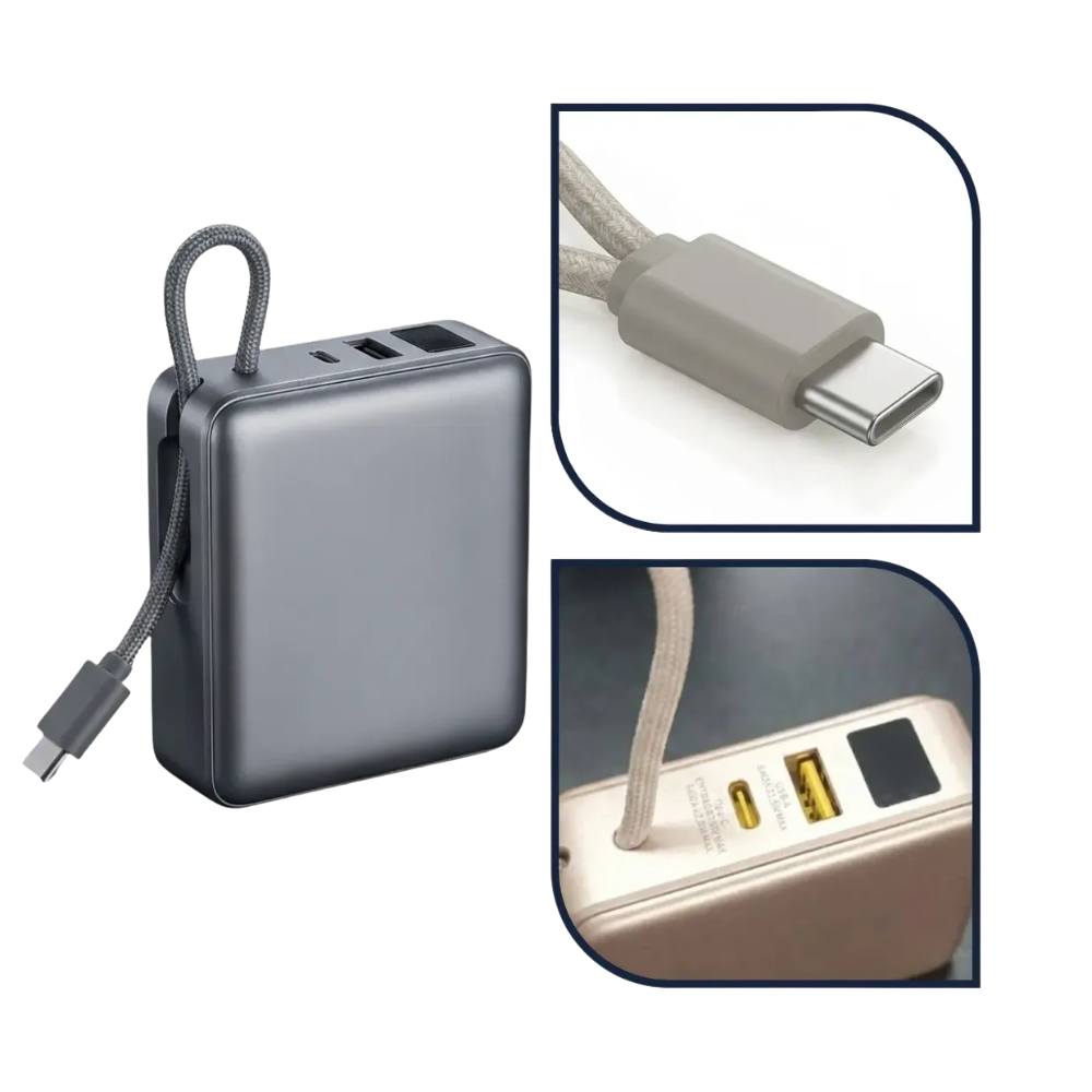 Carregador Portátil Power Bank AGold 10000Mah 22.5W Tipo C + USB + Tipo C Femea Branco - BTE-103
