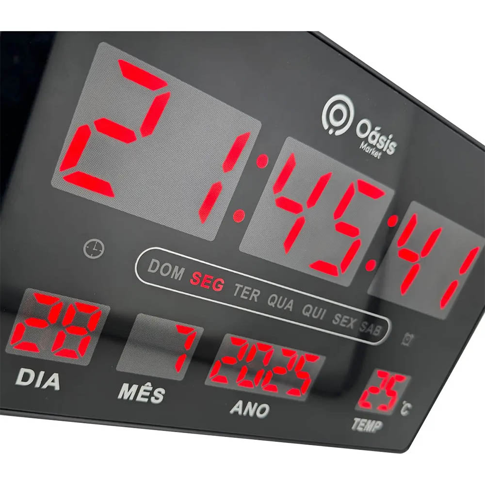 Relogio De Parede Led Digital Hora Calendário Temperatura Oasis - OIH-6207