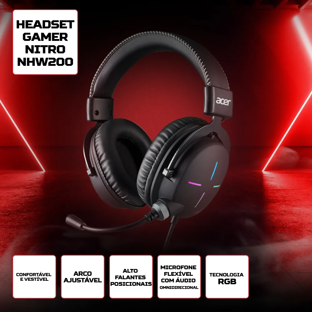 Headset Gamer Acer Nitro NHW200 C/ Cabo P3 Preto - GP.HDS11.01H