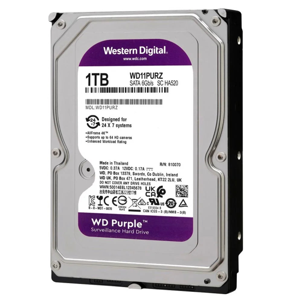 Hd Para Vigilância 1tb Western Digital WD Purple Surveillance Sata 6gb/S 64Mb - WD11PURZ