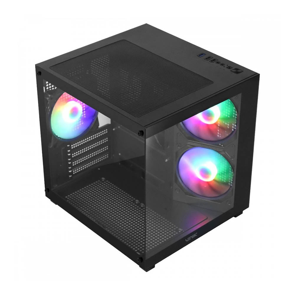 Gabinete Gamer Vinik G-Cube Aquario Mid Tower C/ Frente e Lateral em Vidro Temperado C/ 3 Fans Preto - GGGCVBK