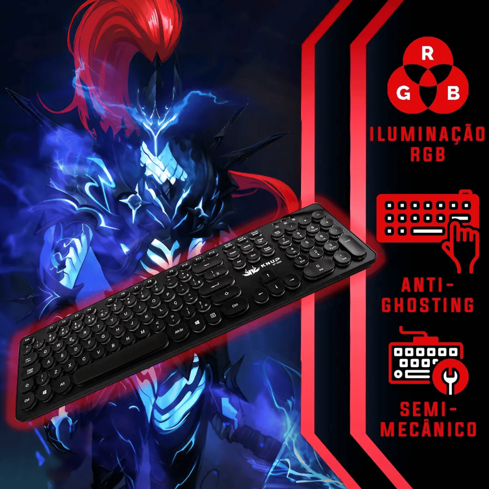 Teclado Gamer Membrana Knup USB Led Color ABNT2 Preto - KP-2059