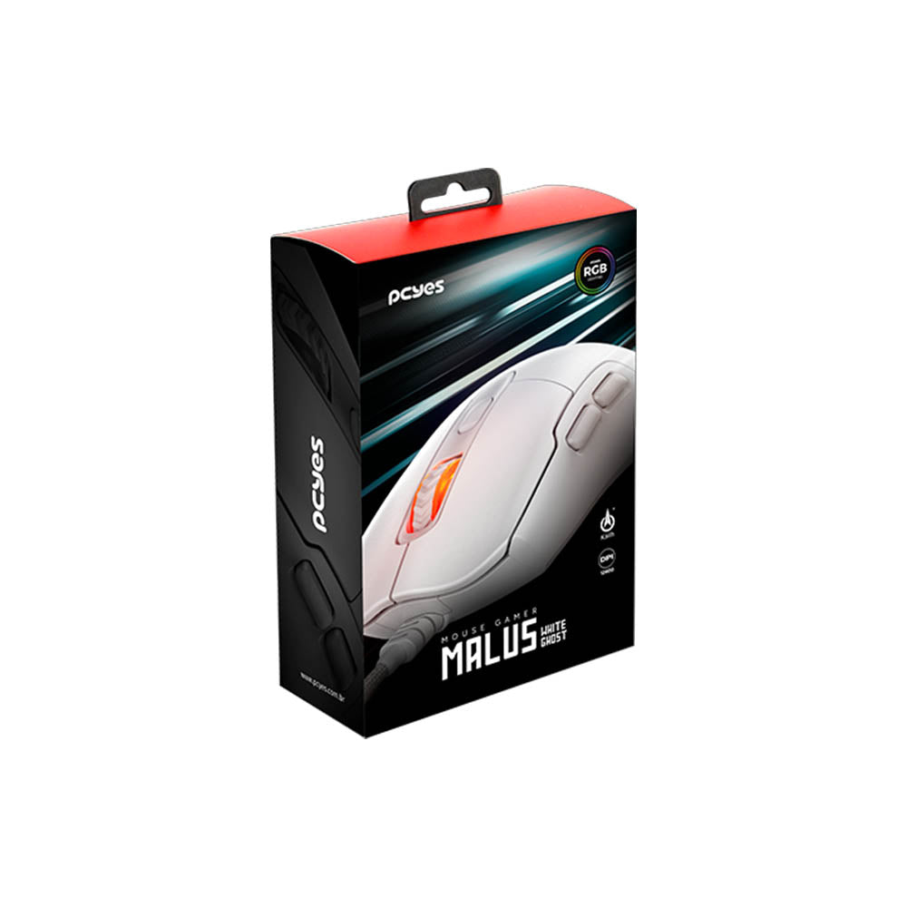 Mouse Gamer PCYes Malus White Ghost 6 Botões 12400dpi RGB - PMGMWG