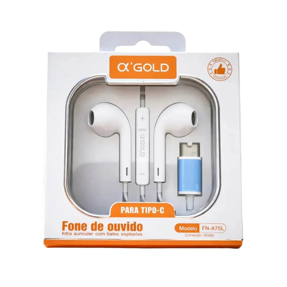 Fone De Ouvido Intra-Auricular Com Fio Tipo C aGOLD Branco  FN-A75L